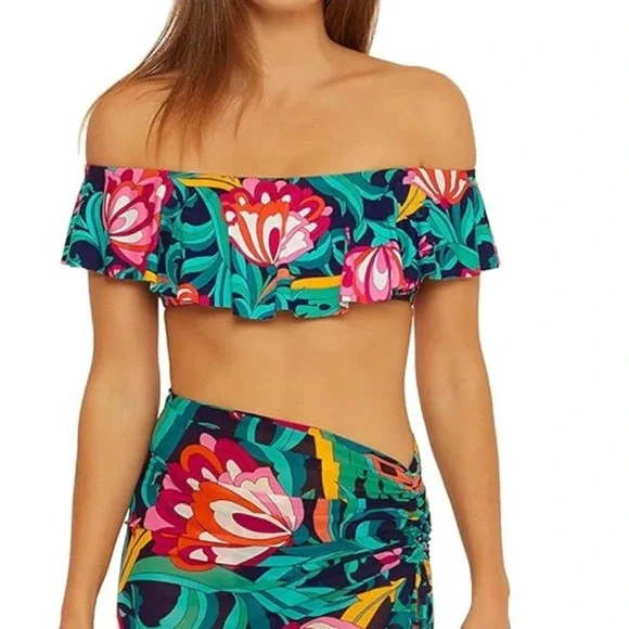 TRINA TURK India Garden Ruffle Bandeau Swimsuit Top - Picture 8 of 9